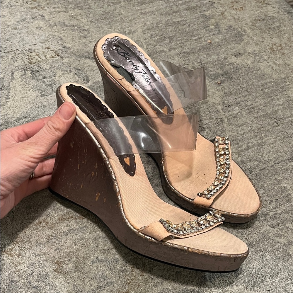 Beverly Feldman Beige Wedge Sandals